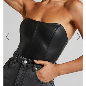 Showpo LORRIN FAUX LEATHER CROPPED CORSET IN BLACK